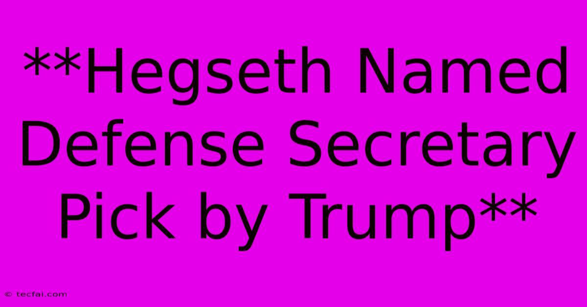 **Hegseth Named Defense Secretary Pick By Trump**