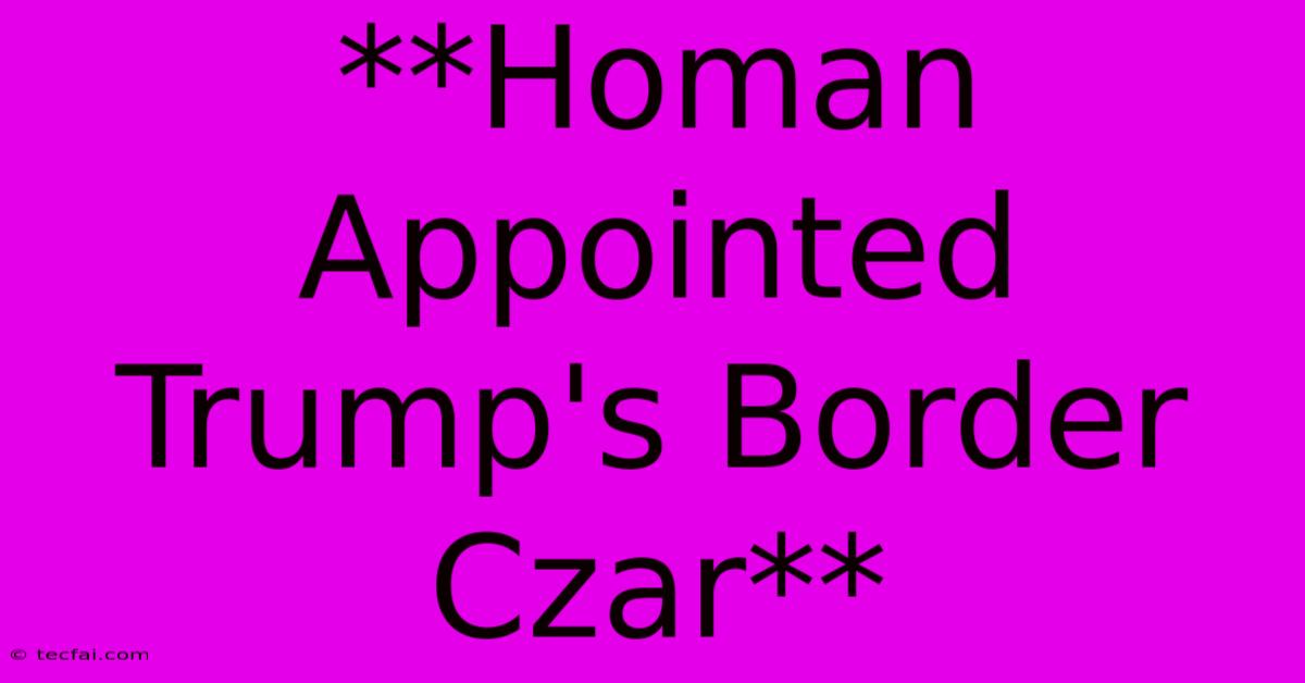 **Homan Appointed Trump's Border Czar**