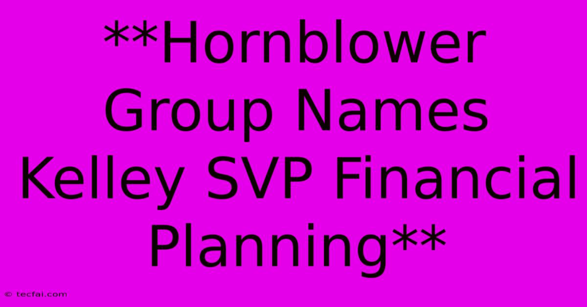 **Hornblower Group Names Kelley SVP Financial Planning**