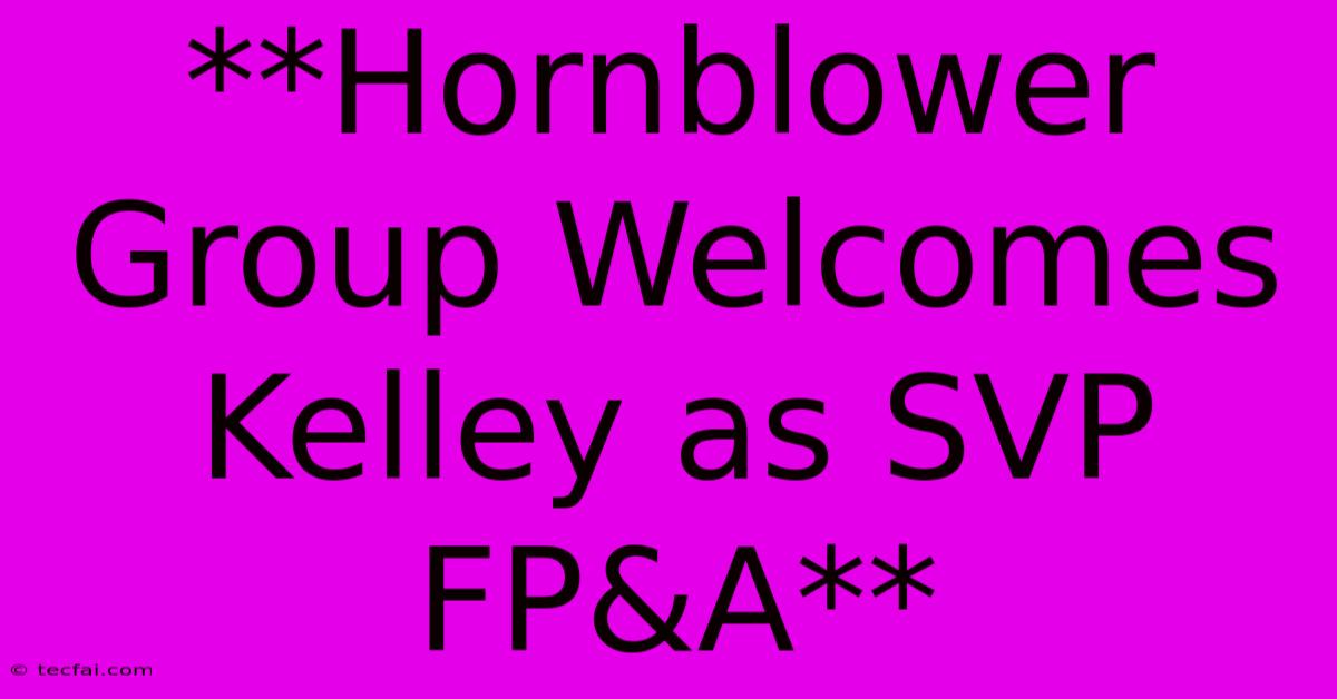 **Hornblower Group Welcomes Kelley As SVP FP&A** 