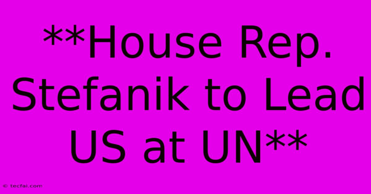 **House Rep. Stefanik To Lead US At UN** 