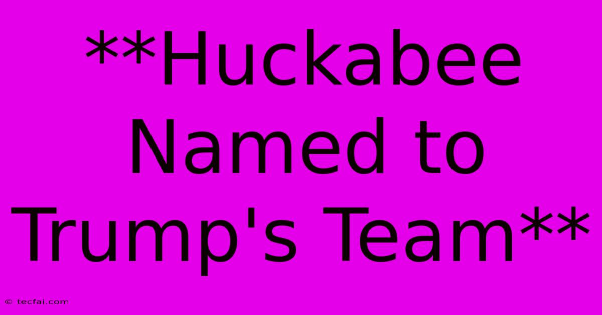 **Huckabee Named To Trump's Team**