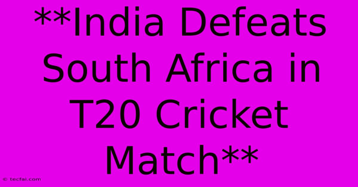 **India Defeats South Africa In T20 Cricket Match**