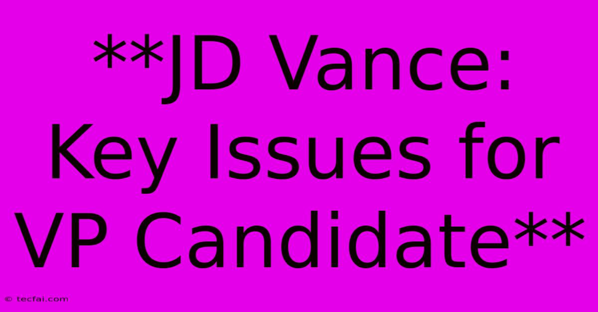 **JD Vance: Key Issues For VP Candidate**