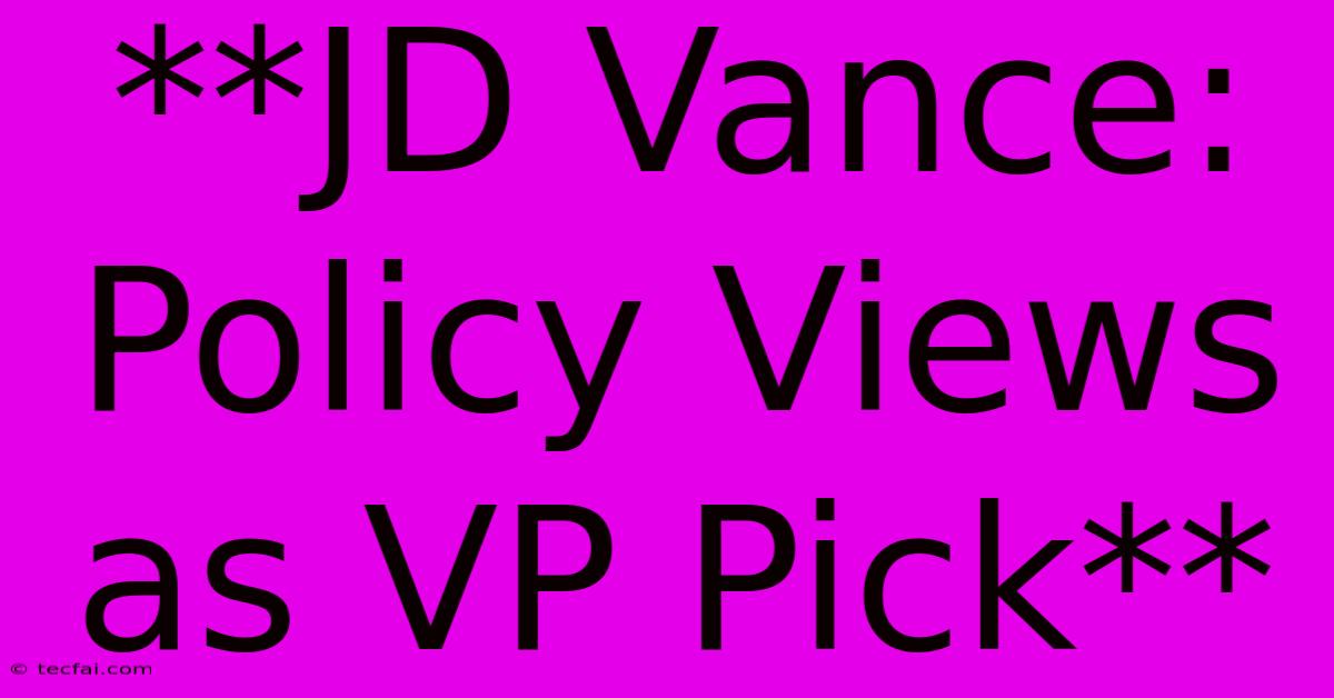 **JD Vance: Policy Views As VP Pick** 