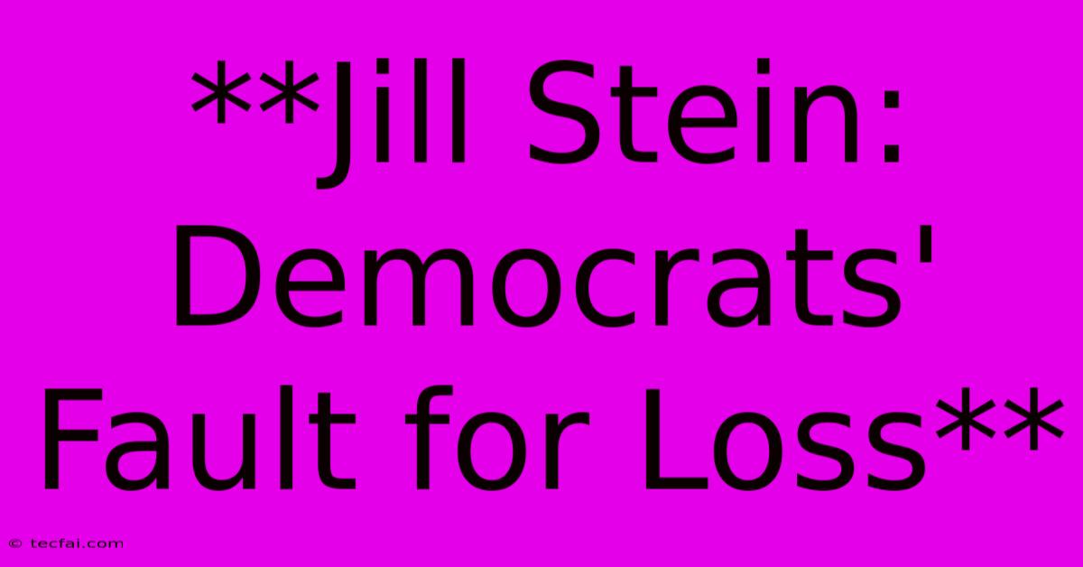 **Jill Stein: Democrats' Fault For Loss** 