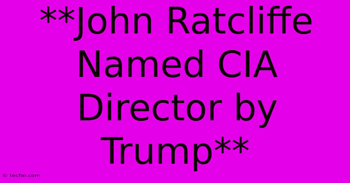 **John Ratcliffe Named CIA Director By Trump**