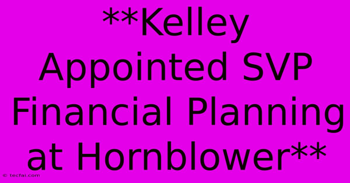 **Kelley Appointed SVP Financial Planning At Hornblower**