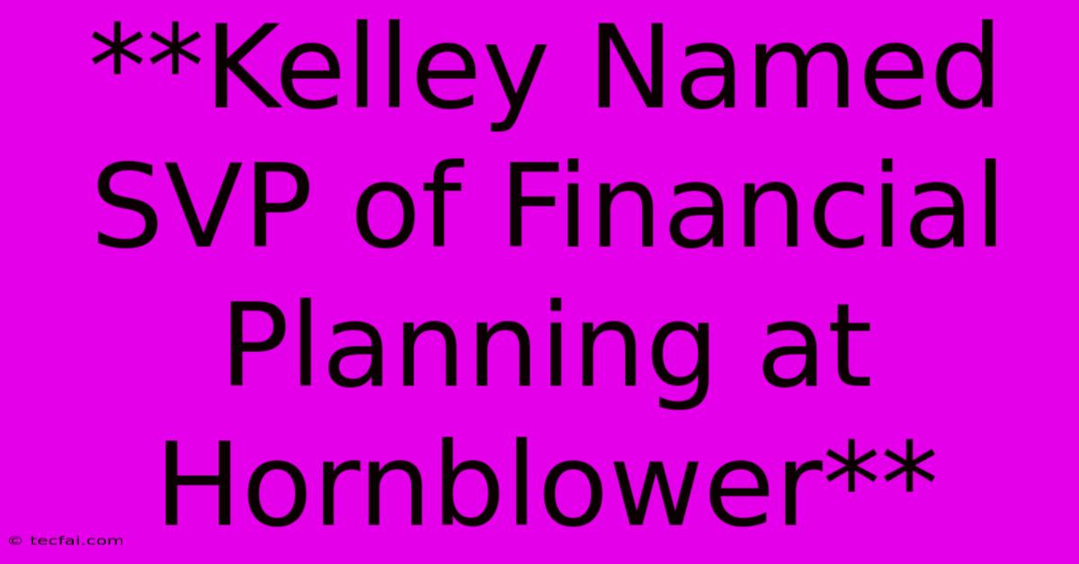 **Kelley Named SVP Of Financial Planning At Hornblower**