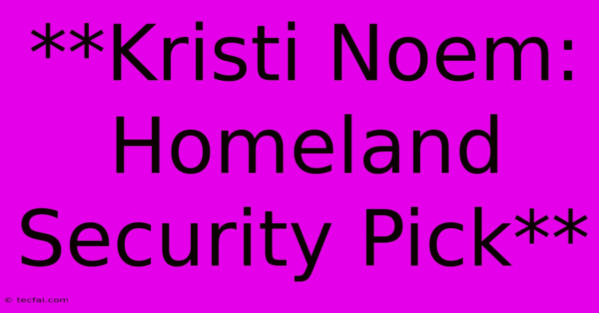 **Kristi Noem: Homeland Security Pick**