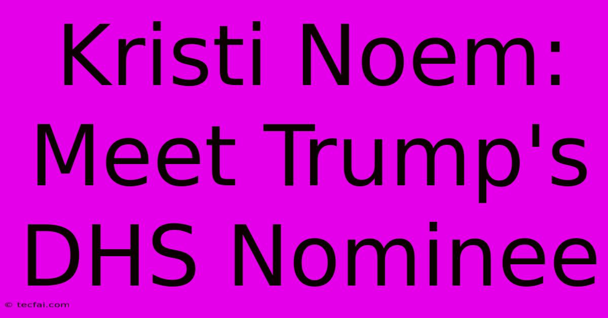 Kristi Noem: Meet Trump's DHS Nominee