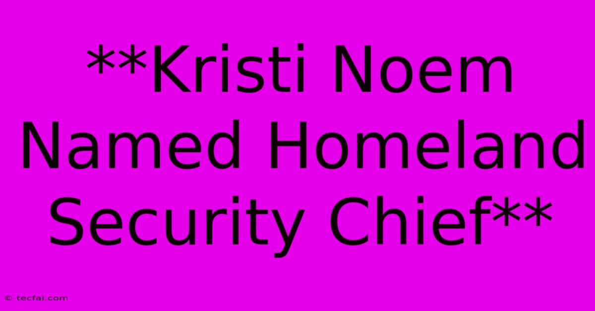 **Kristi Noem Named Homeland Security Chief**