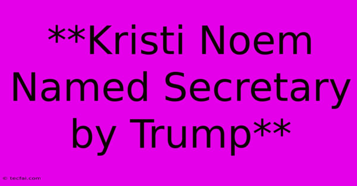 **Kristi Noem Named Secretary By Trump**