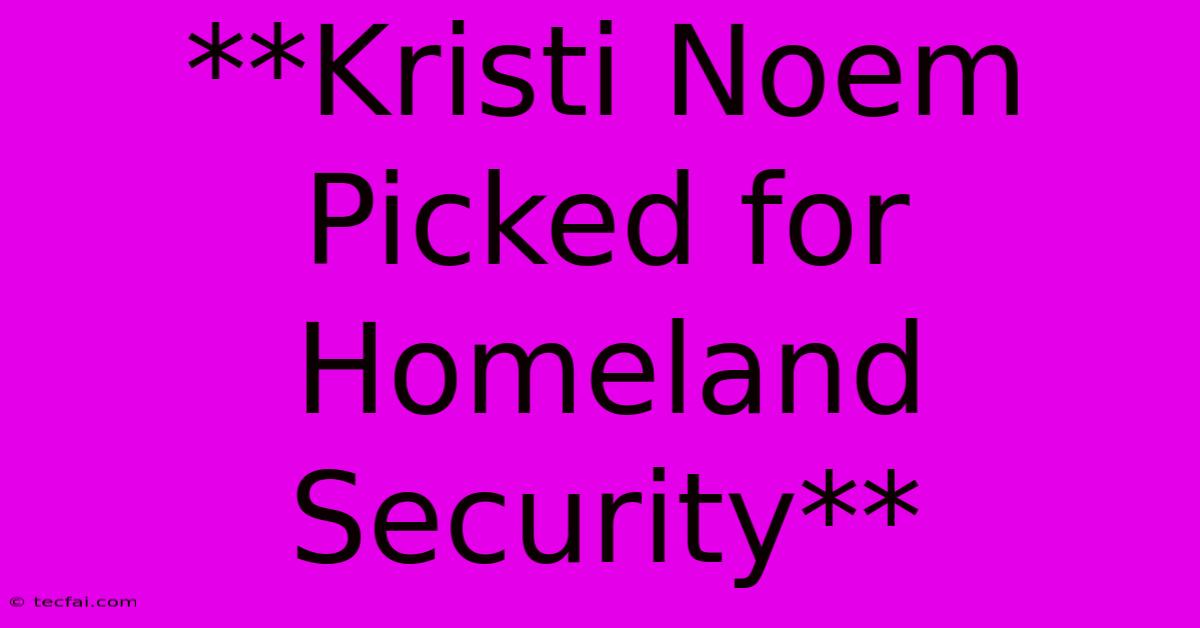 **Kristi Noem Picked For Homeland Security**