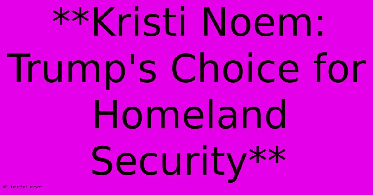 **Kristi Noem: Trump's Choice For Homeland Security** 