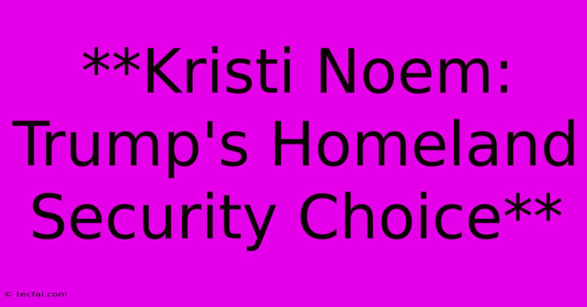 **Kristi Noem: Trump's Homeland Security Choice** 