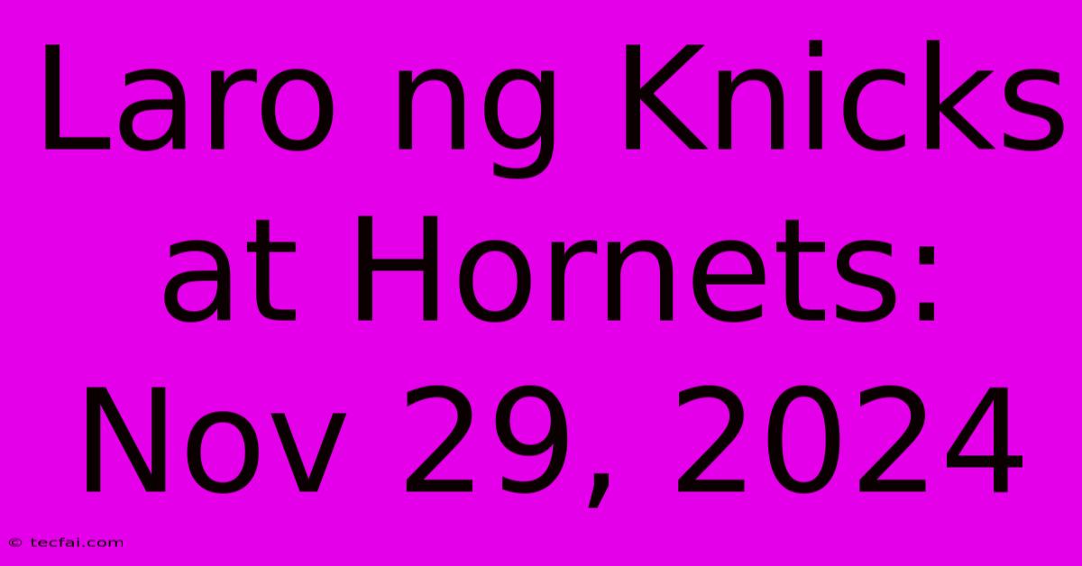 Laro Ng Knicks At Hornets: Nov 29, 2024