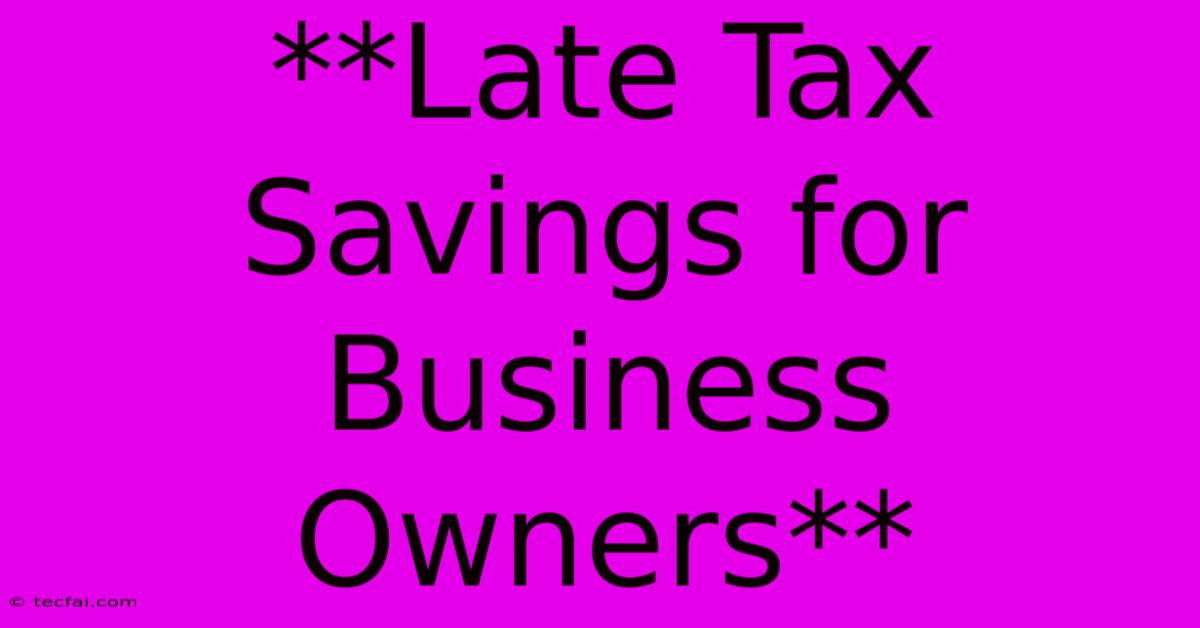 **Late Tax Savings For Business Owners**