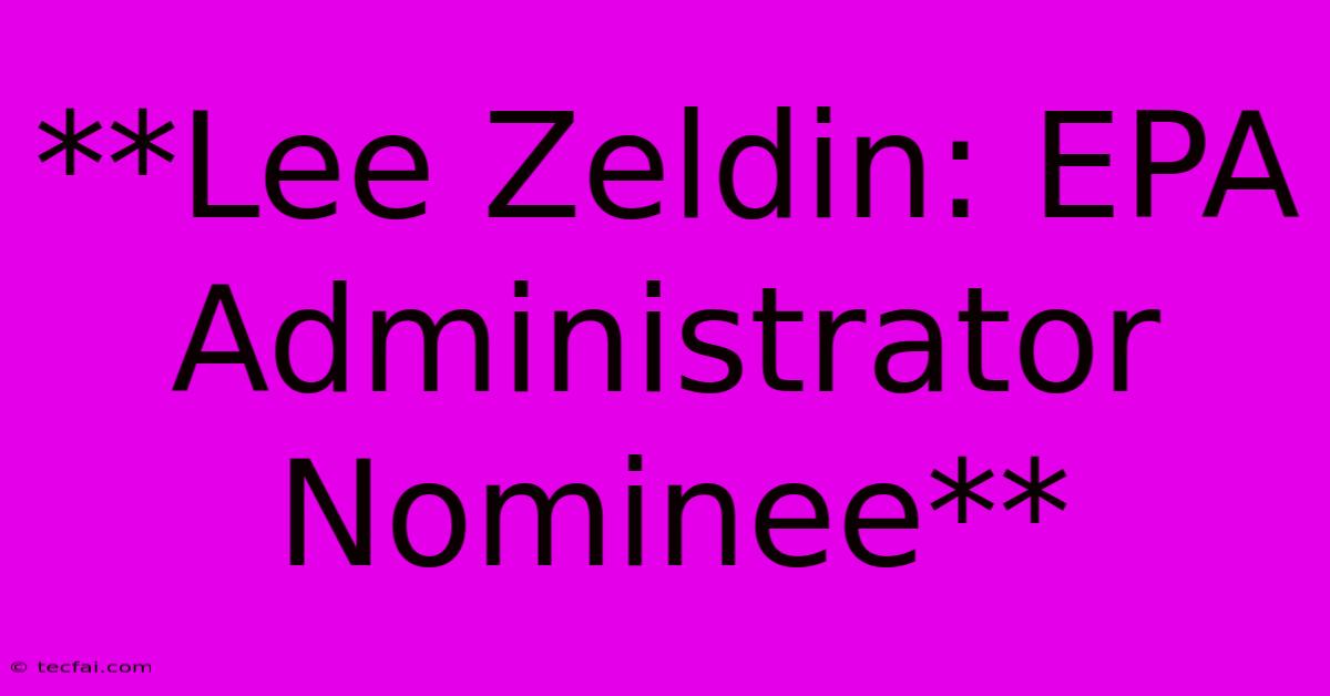 **Lee Zeldin: EPA Administrator Nominee**