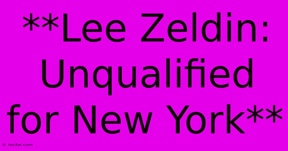 **Lee Zeldin: Unqualified For New York**