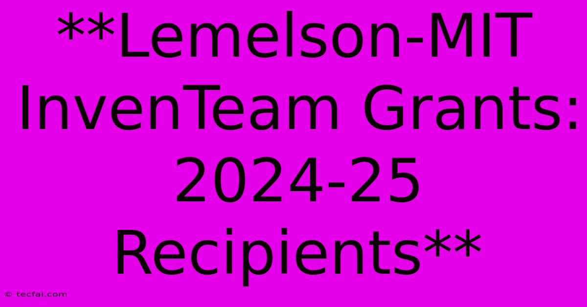 **Lemelson-MIT InvenTeam Grants: 2024-25 Recipients**