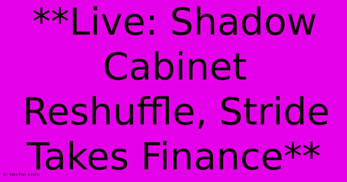 **Live: Shadow Cabinet Reshuffle, Stride Takes Finance**