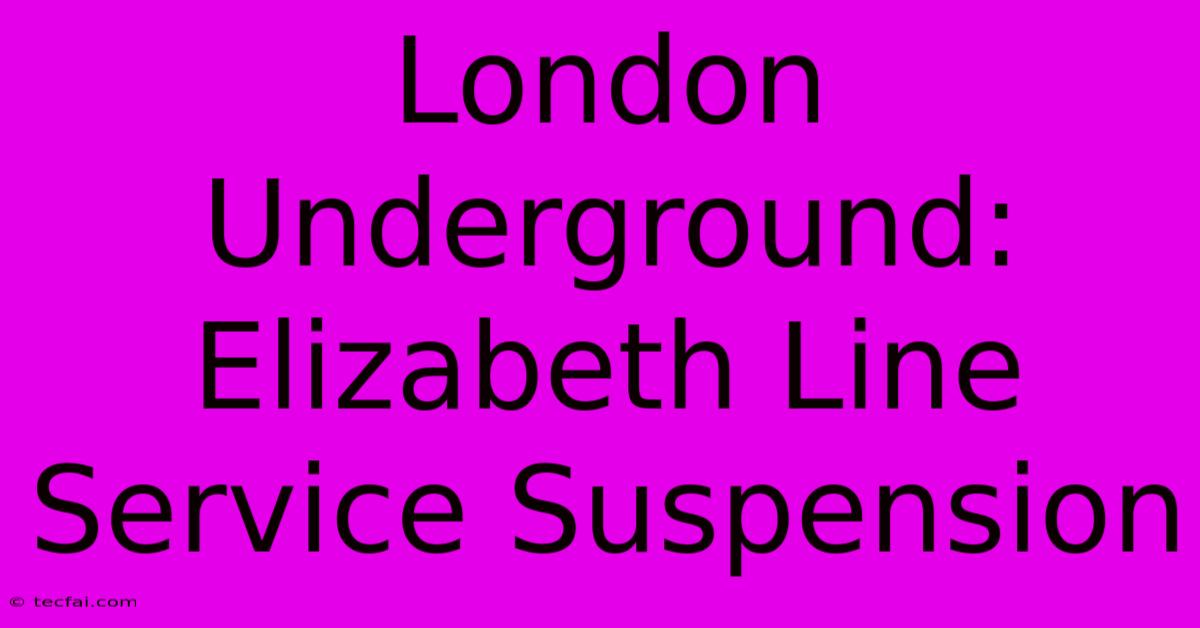 London Underground: Elizabeth Line Service Suspension