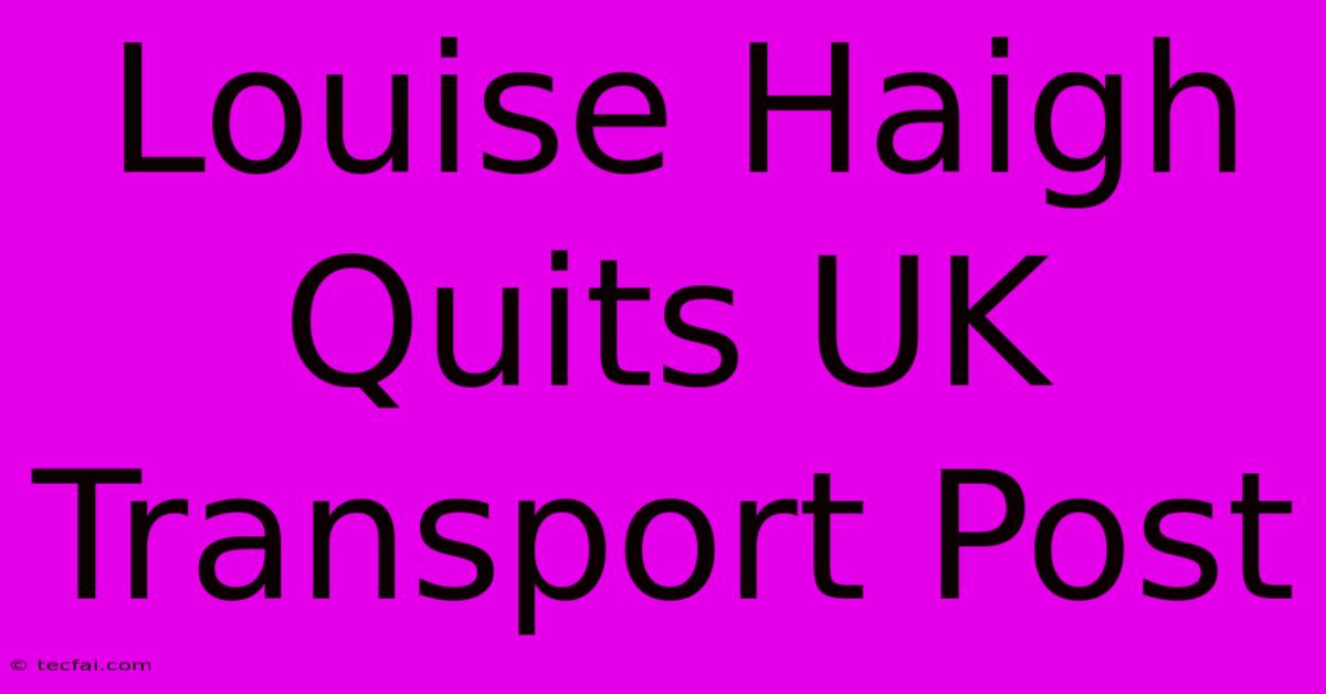 Louise Haigh Quits UK Transport Post