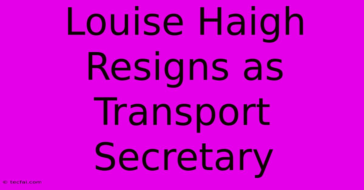 Louise Haigh Resigns As Transport Secretary