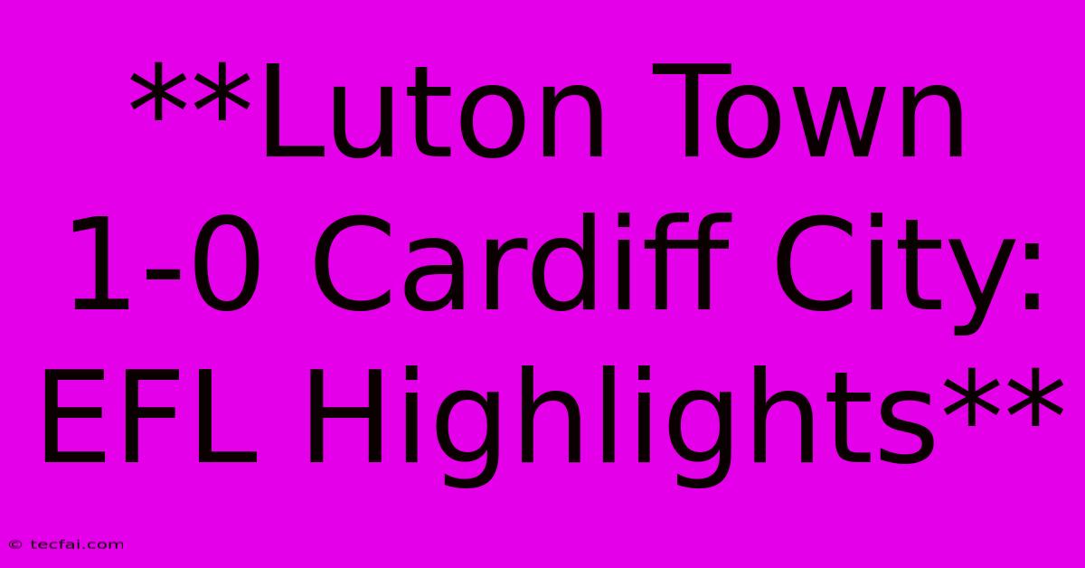 **Luton Town 1-0 Cardiff City: EFL Highlights**