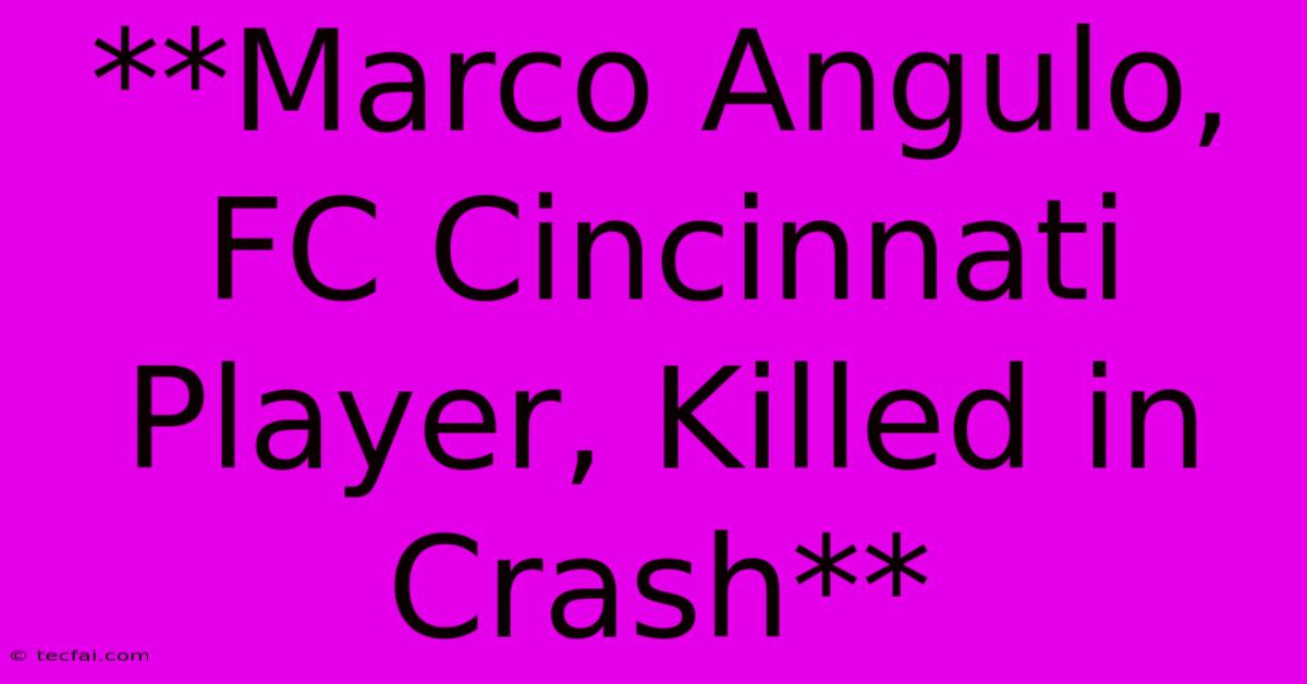 **Marco Angulo, FC Cincinnati Player, Killed In Crash**