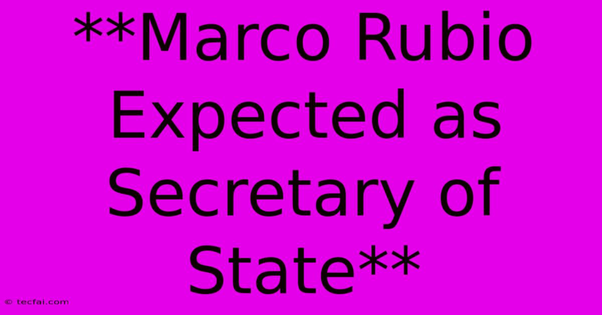 **Marco Rubio Expected As Secretary Of State**