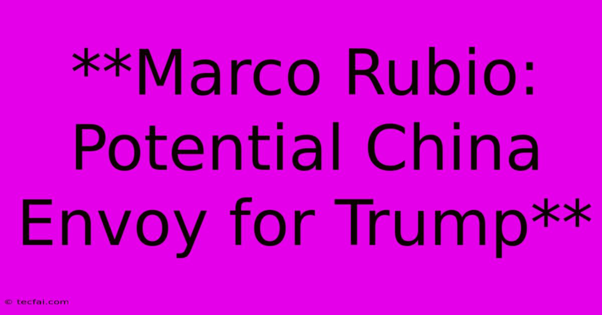 **Marco Rubio: Potential China Envoy For Trump**