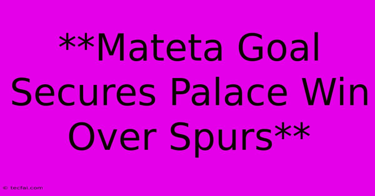 **Mateta Goal Secures Palace Win Over Spurs**