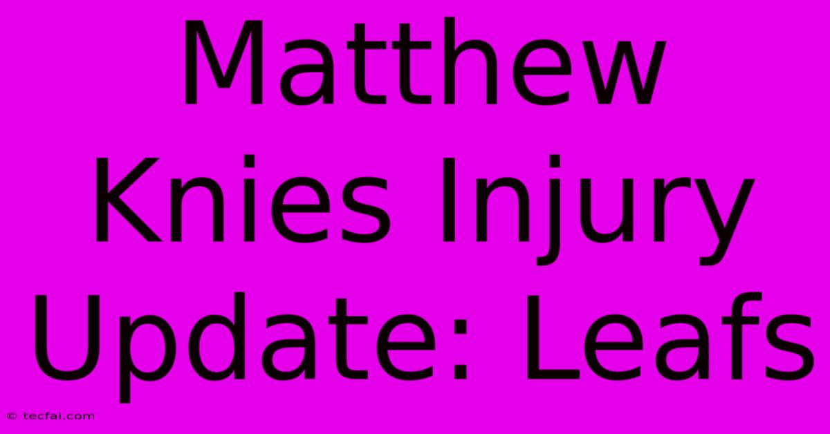 Matthew Knies Injury Update: Leafs