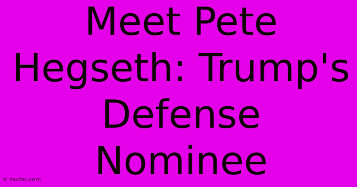 Meet Pete Hegseth: Trump's Defense Nominee