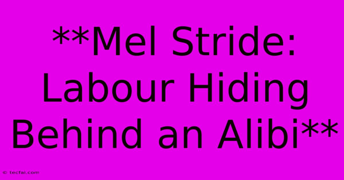 **Mel Stride: Labour Hiding Behind An Alibi**