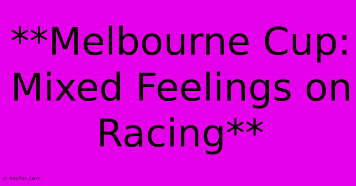 **Melbourne Cup: Mixed Feelings On Racing**