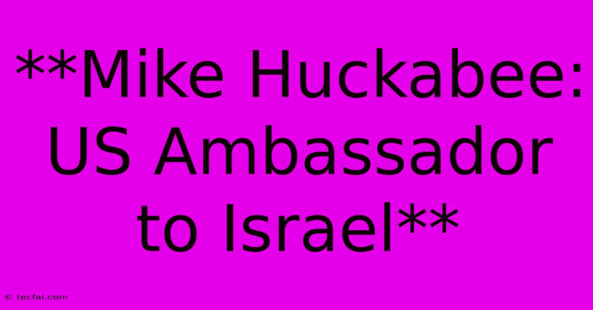 **Mike Huckabee: US Ambassador To Israel** 