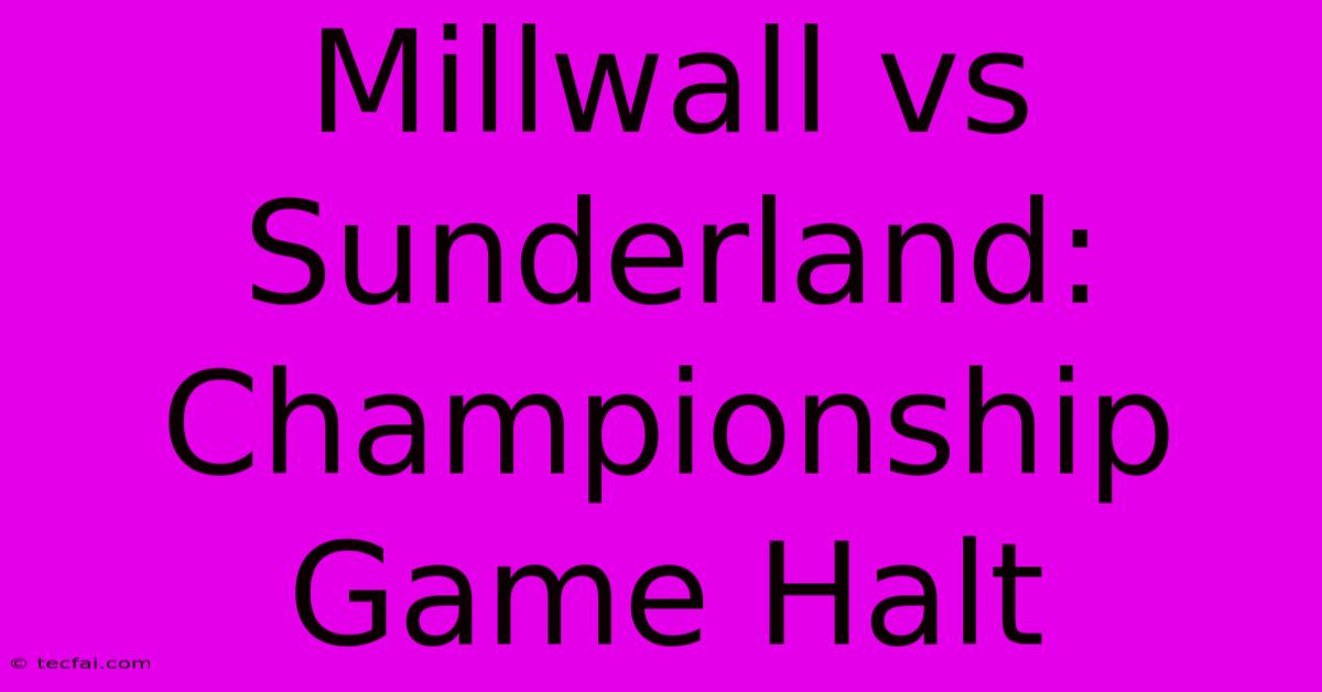 Millwall Vs Sunderland: Championship Game Halt