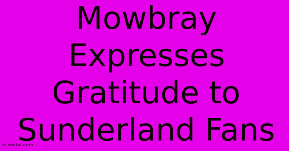 Mowbray Expresses Gratitude To Sunderland Fans