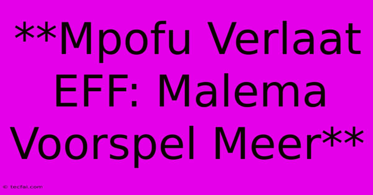 **Mpofu Verlaat EFF: Malema Voorspel Meer**