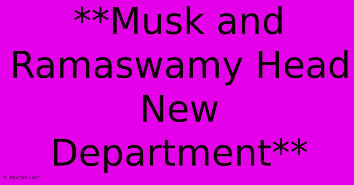 **Musk And Ramaswamy Head New Department**