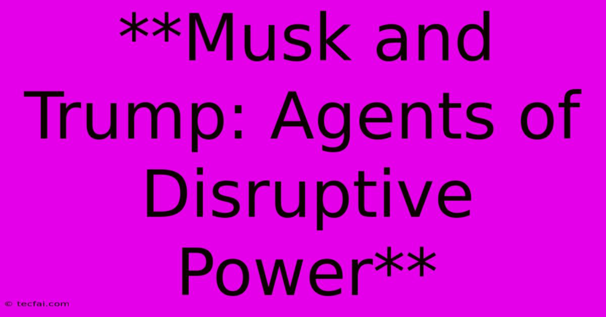 **Musk And Trump: Agents Of Disruptive Power**