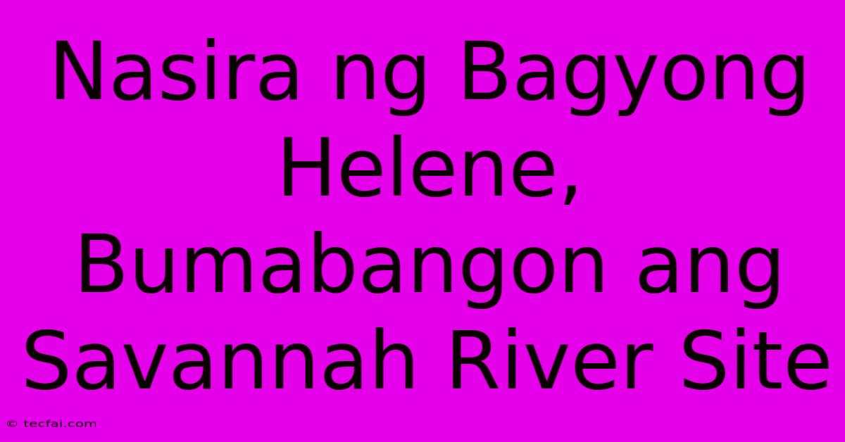 Nasira Ng Bagyong Helene, Bumabangon Ang Savannah River Site