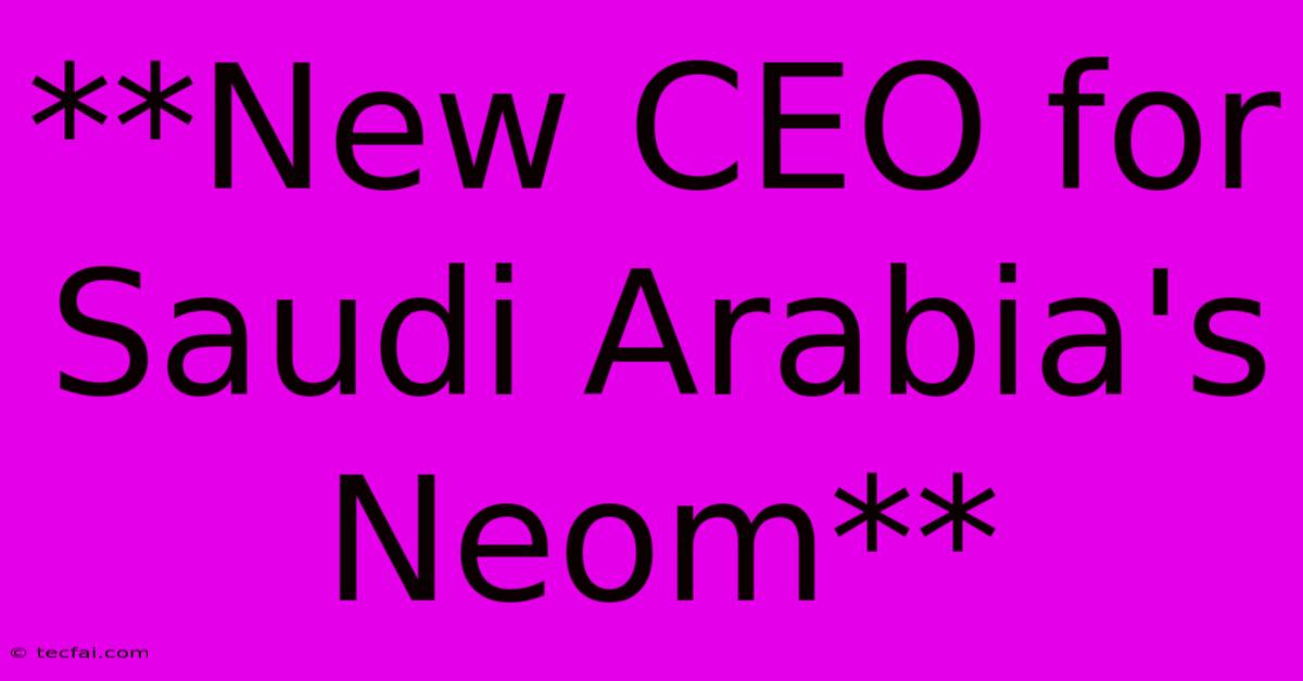 **New CEO For Saudi Arabia's Neom**