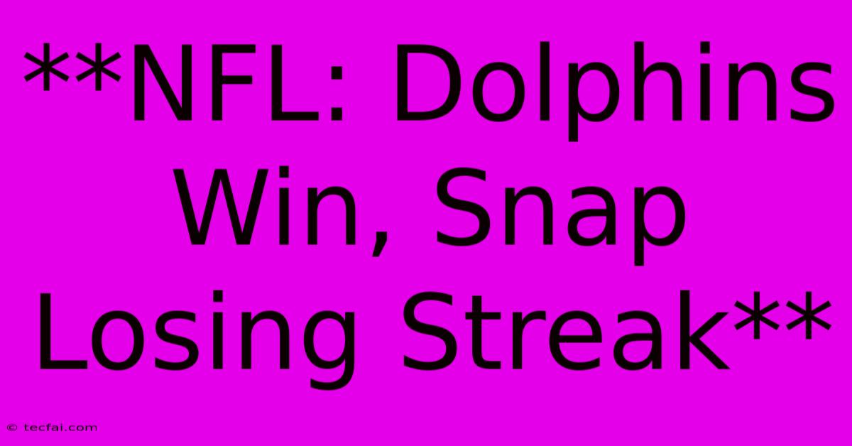 **NFL: Dolphins Win, Snap Losing Streak** 