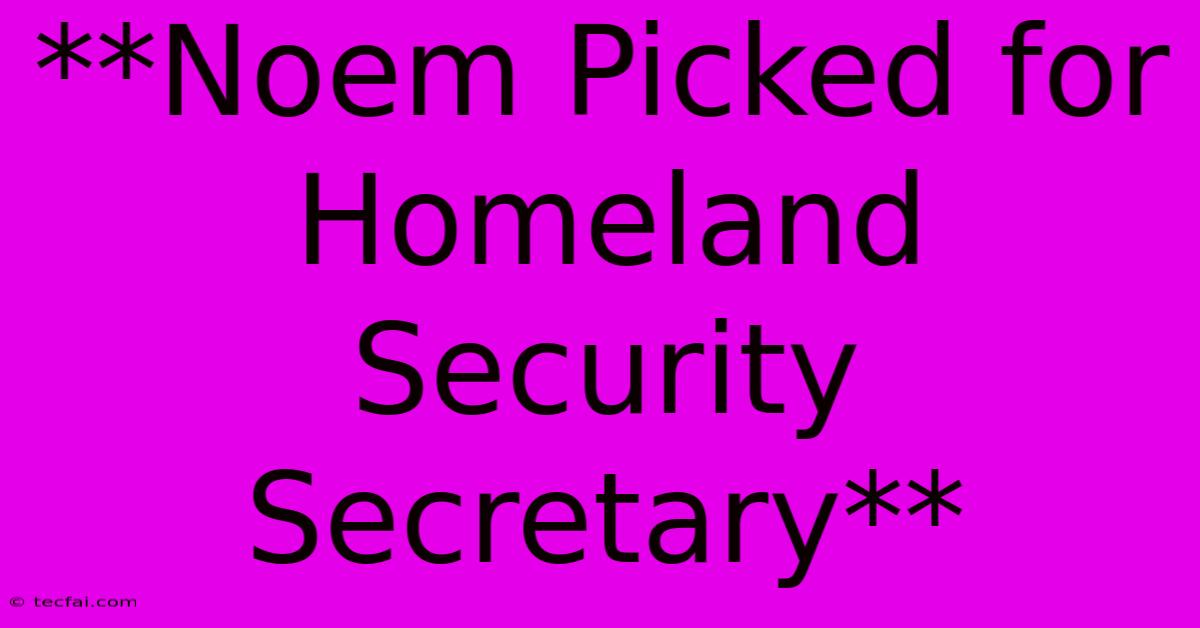 **Noem Picked For Homeland Security Secretary**