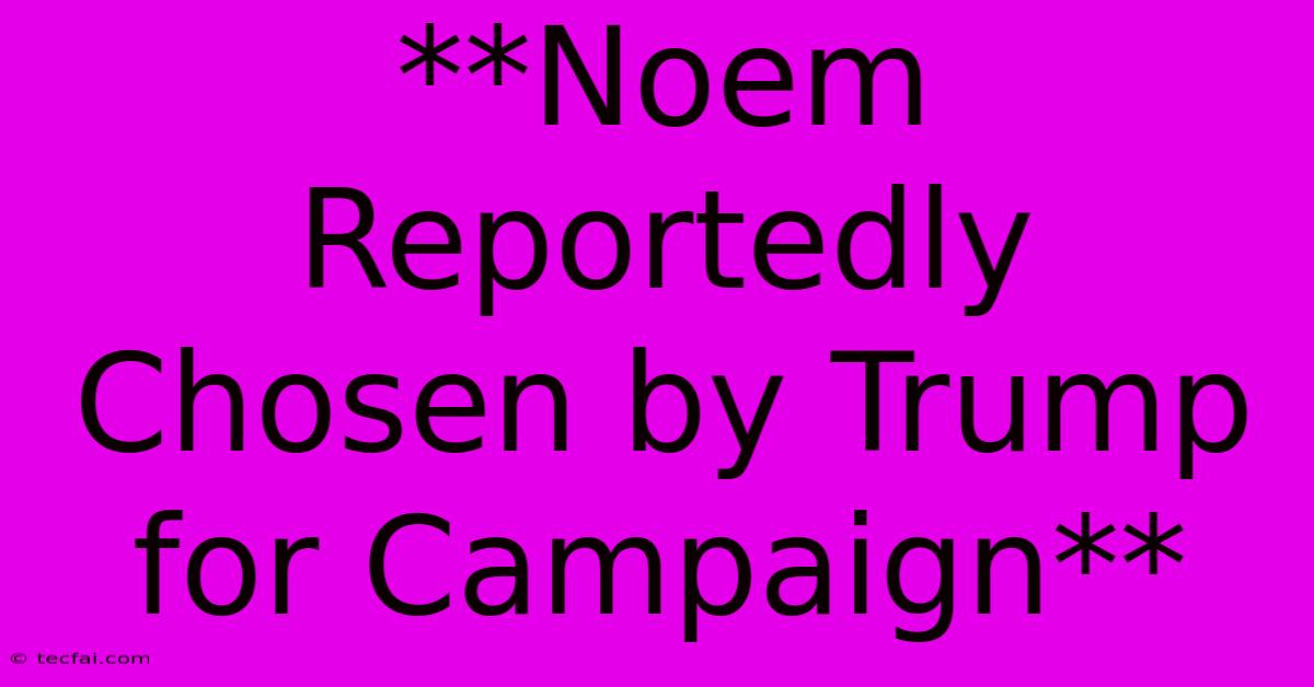 **Noem Reportedly Chosen By Trump For Campaign**