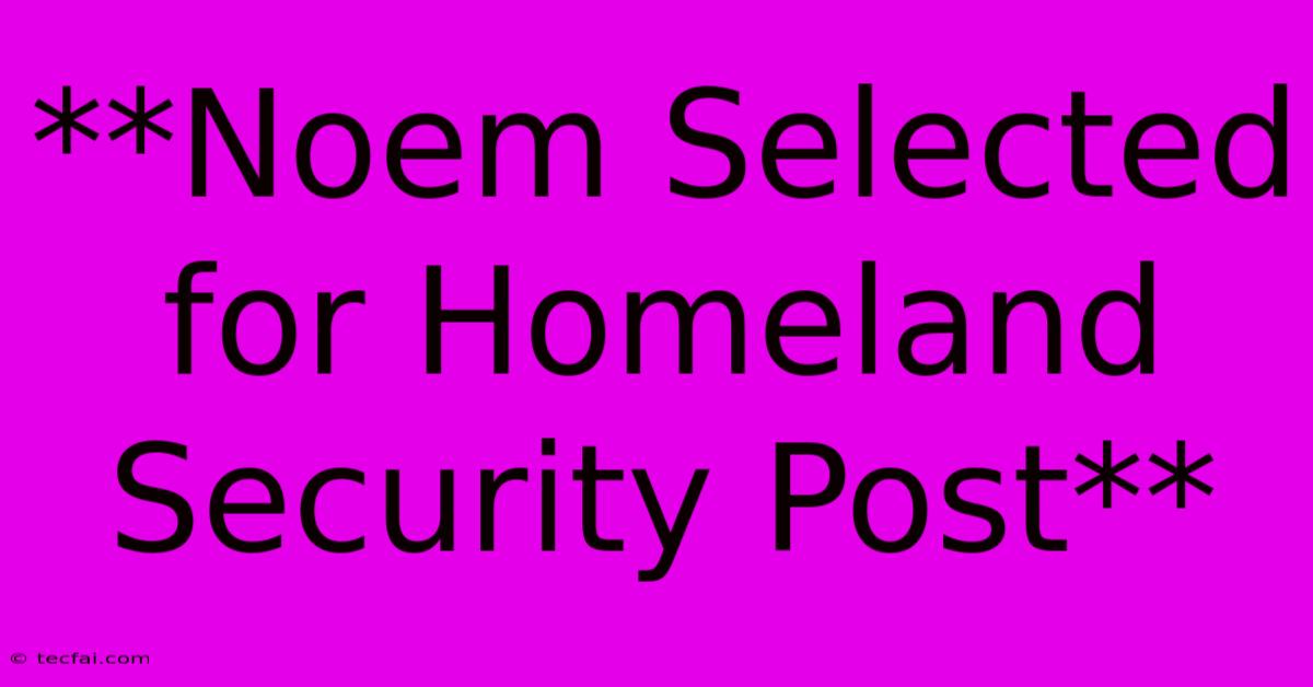 **Noem Selected For Homeland Security Post**